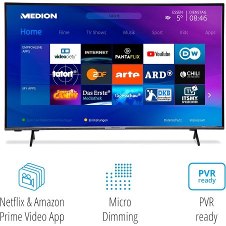 Телевізор 50 дюймів MEDION X15055 (4K Smart TV Bluetooth Wi-Fi)
